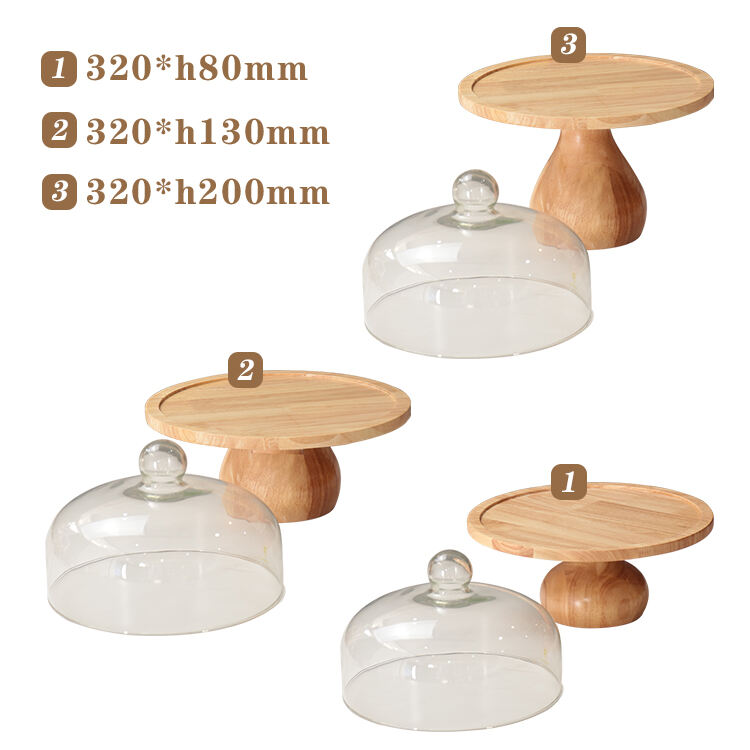 XINGPAI Wholesale Wooden Cake Stand With Glass Dome For Dining Room details