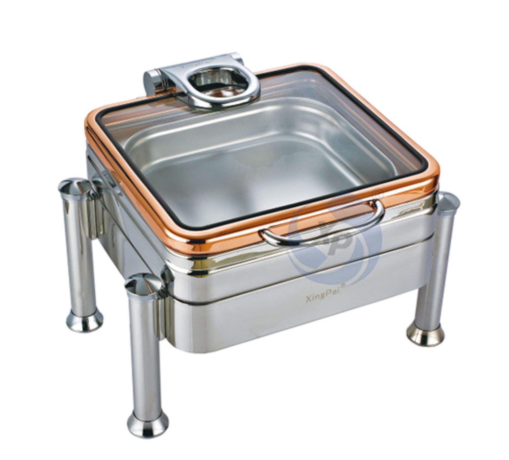 XINGPAI Five Star Hotel Dubai Luxury Rose Gold Chafers Stainless Steel Chafing Dish With Visible Glass Lid