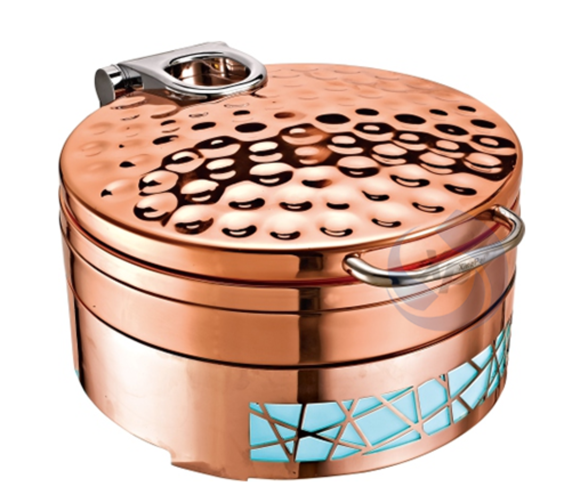 XINGPAI Catering Supplies Rose Gold Buffet Stove Round Food Warmer Chafing Dishes With LED Base