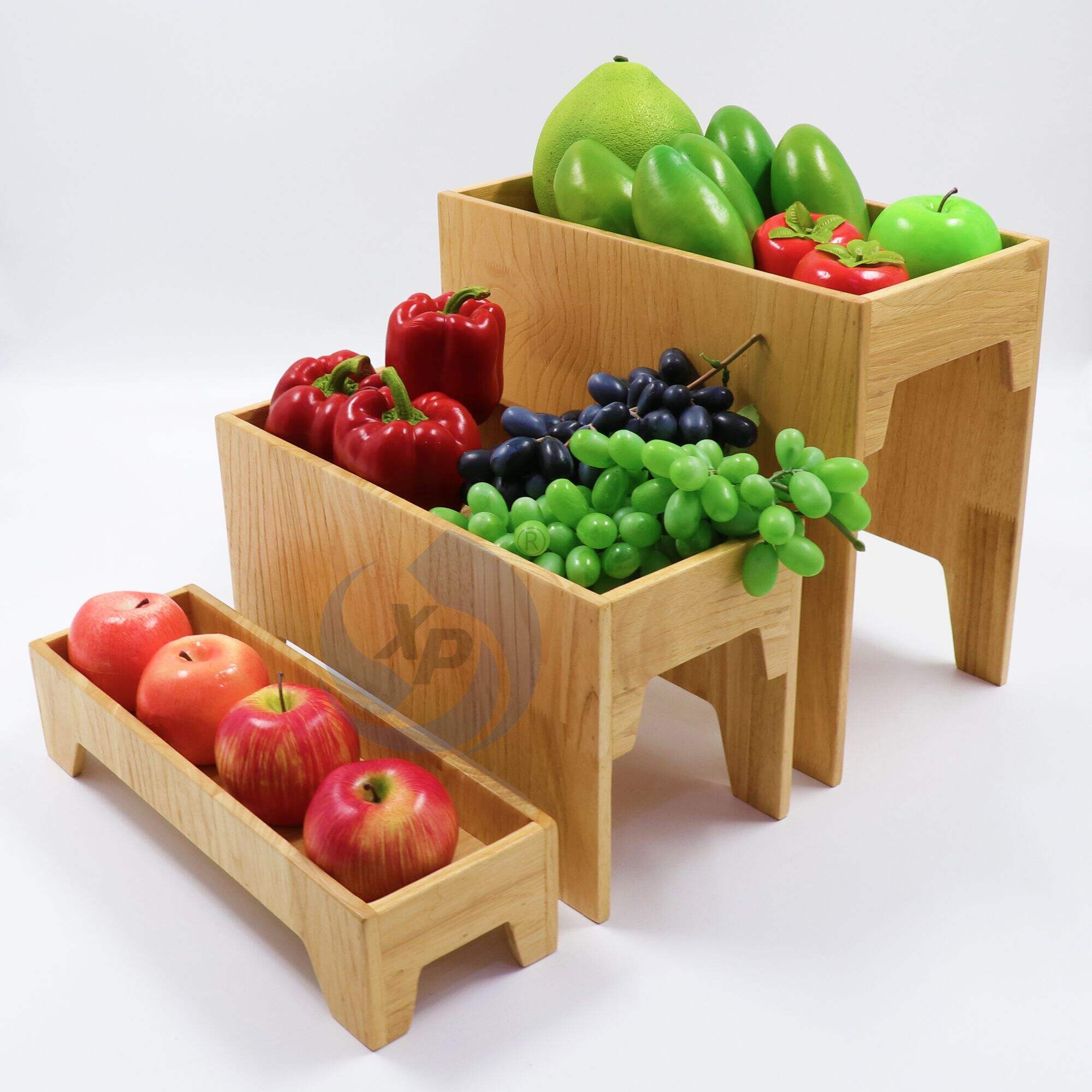 XINGPAI Hotel Restaurant Party Antique Fruit And Vegetable Decoration Rack Light Wood Buffet Food Display Stand