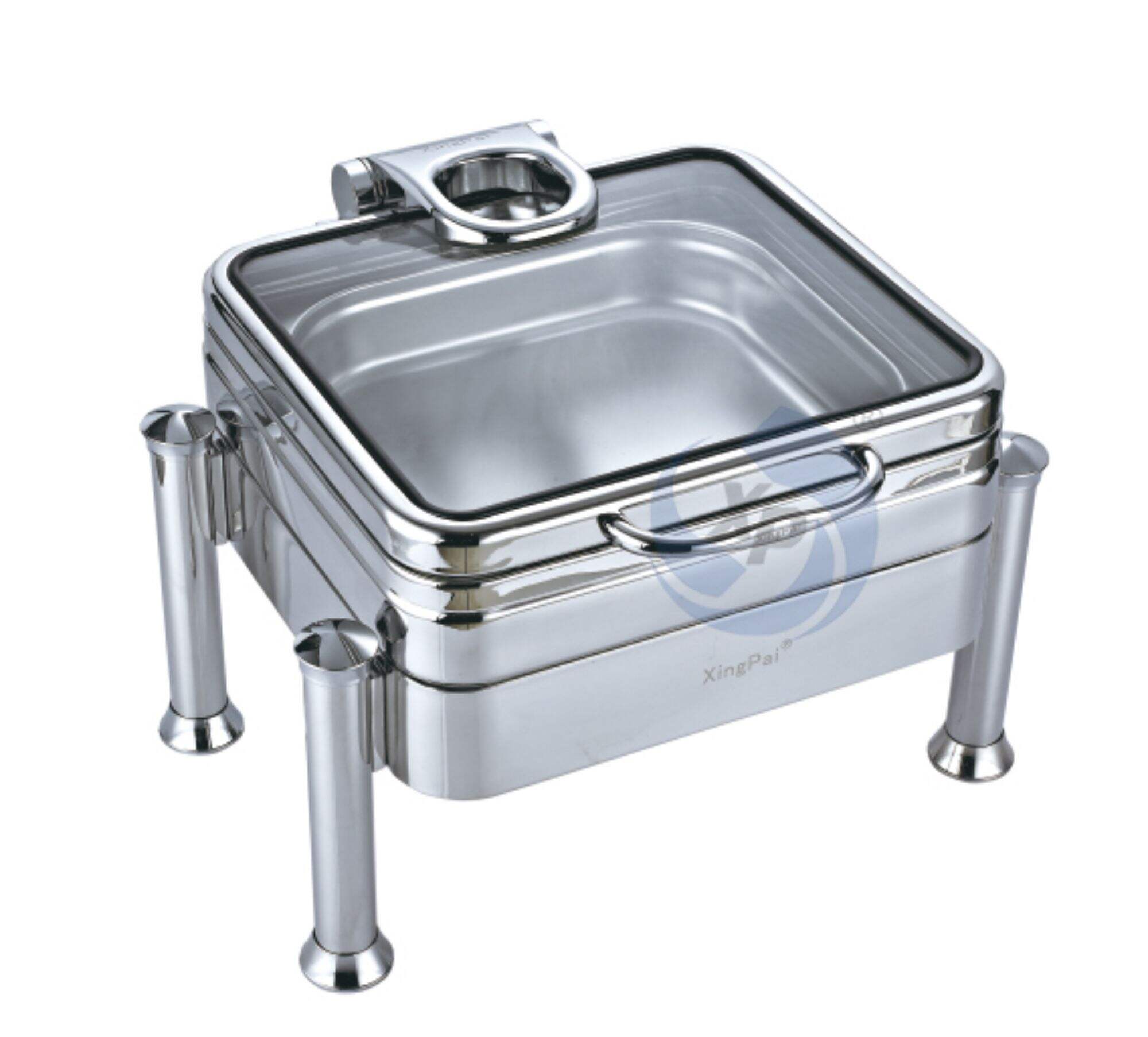 XINGPAI Hotel Supplies Silver Hydraulic 304 Stainless Steel Food Warmers Chafing Dish With Glass Lid