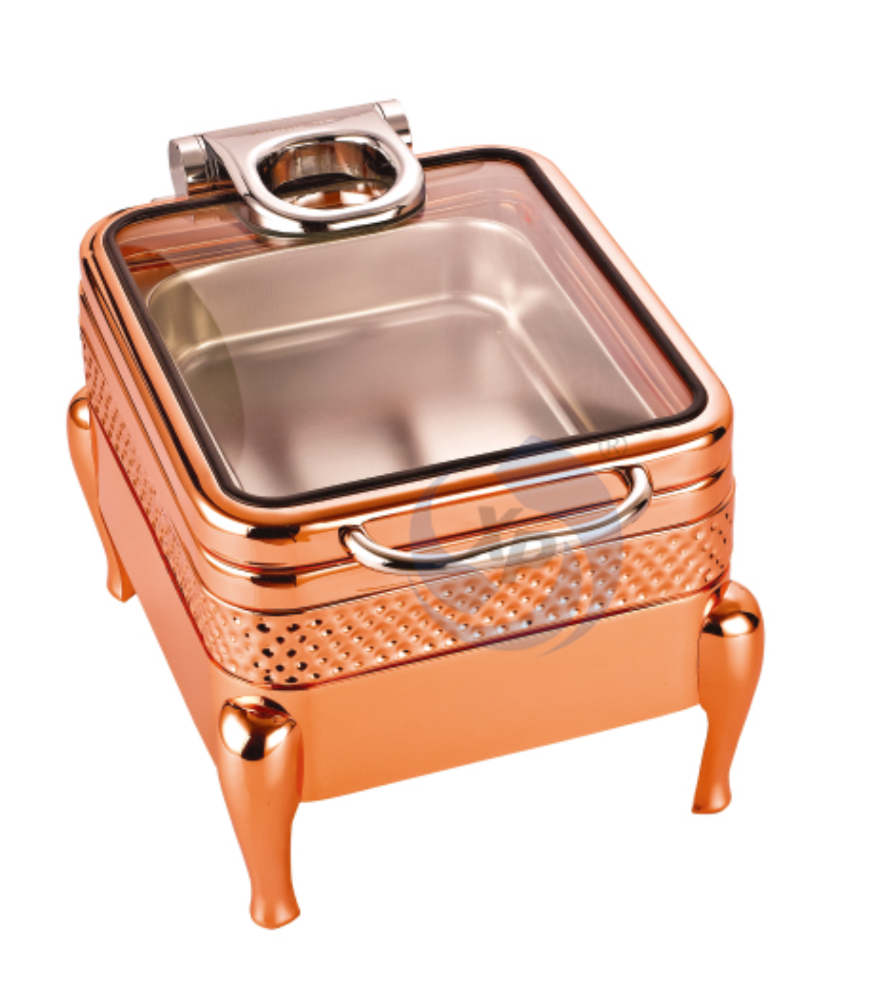 XINGPAI Other Hotel 4 Litres Rose Gold Buffet Food Warmer Stainless Steel Chaffing Dishes Buffet Set With Glass Lid