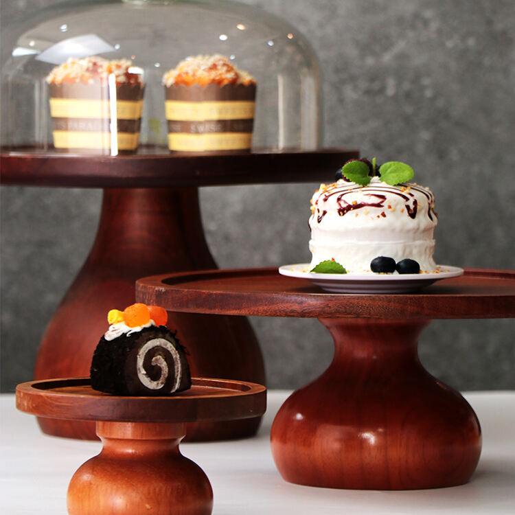 XINGPAI Catering Equipment Wood Cake Stand With Glass Cover For Hotel Wedding Banquet