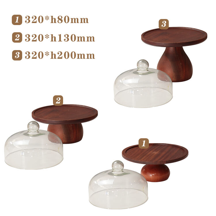 XINGPAI Catering Equipment Wood Cake Stand With Glass Cover For Hotel Wedding Banquet factory