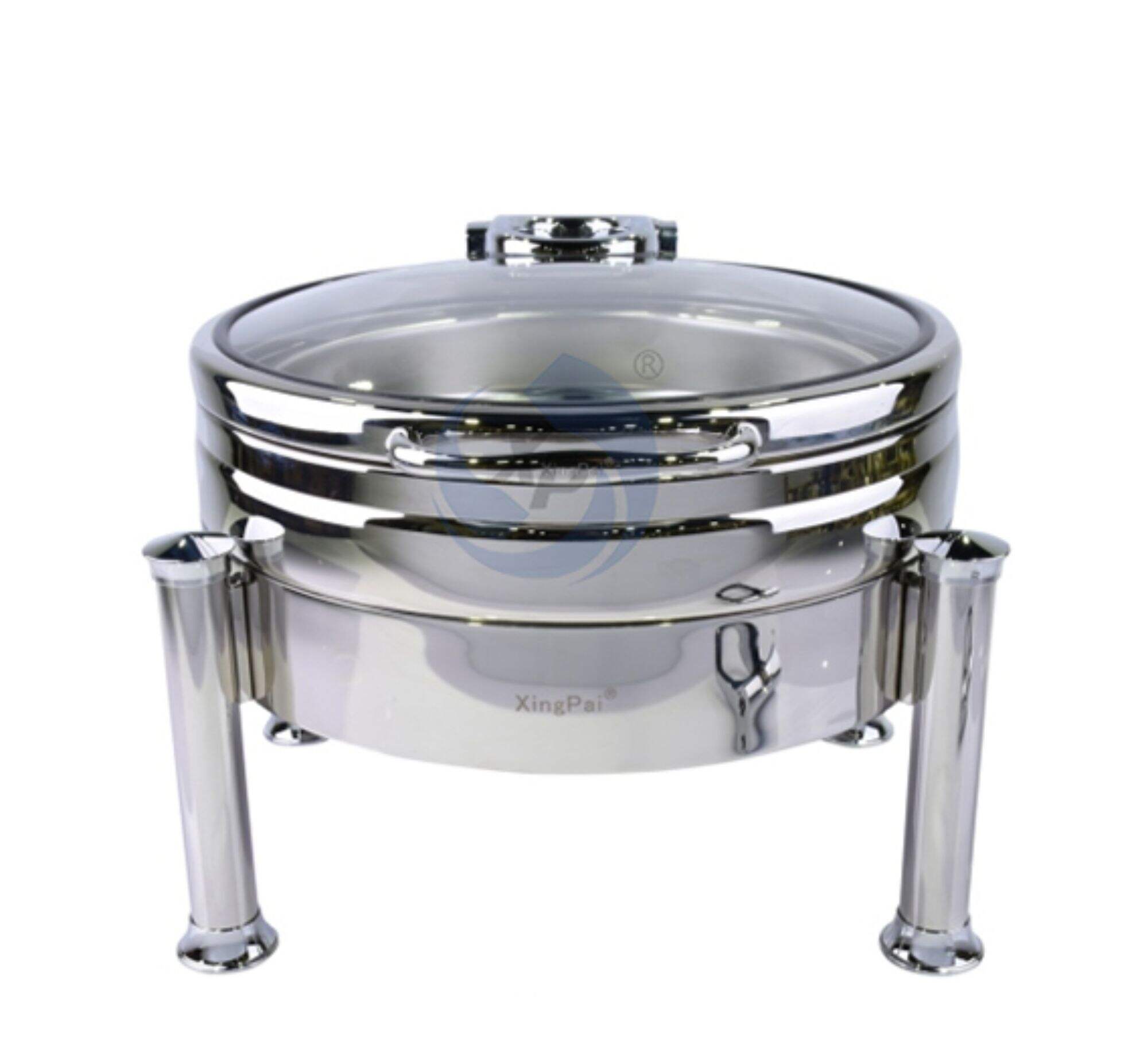 XINGPAI Catering Equipment Buffet Stove Food Warmers Silver Round Electric Chafing Dish With Visible Glass Lid