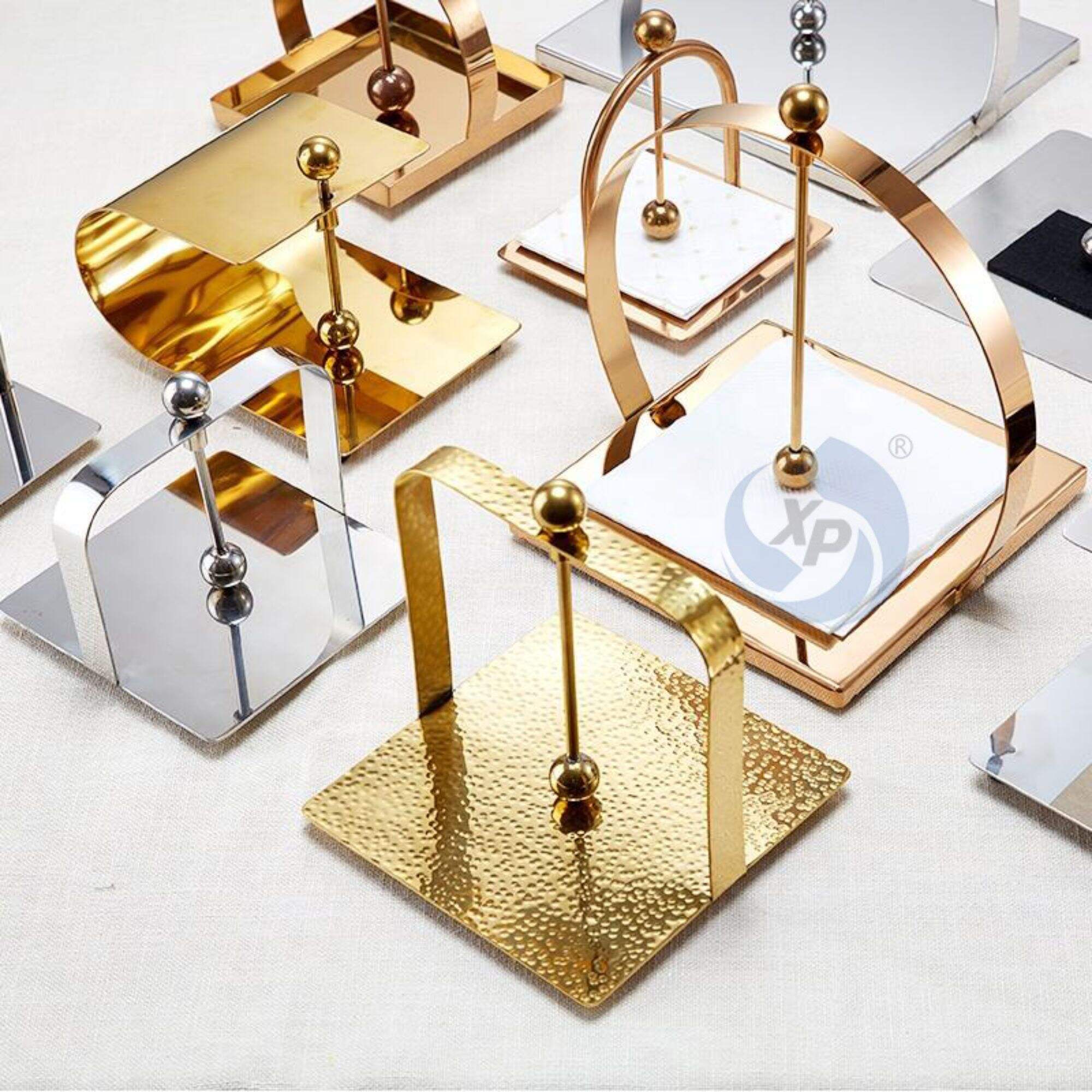 XINGPAI Wholesale Metal Napkin Holder Gold Color Restaurant Napkin Holder Stainless Steel Napkin Box