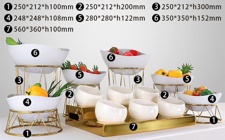 XINGPAI Restaurant Equipment Gold Buffet Party Food Display Catering Stand Serving Salad Rack Dessert Risers For Food Dishes details