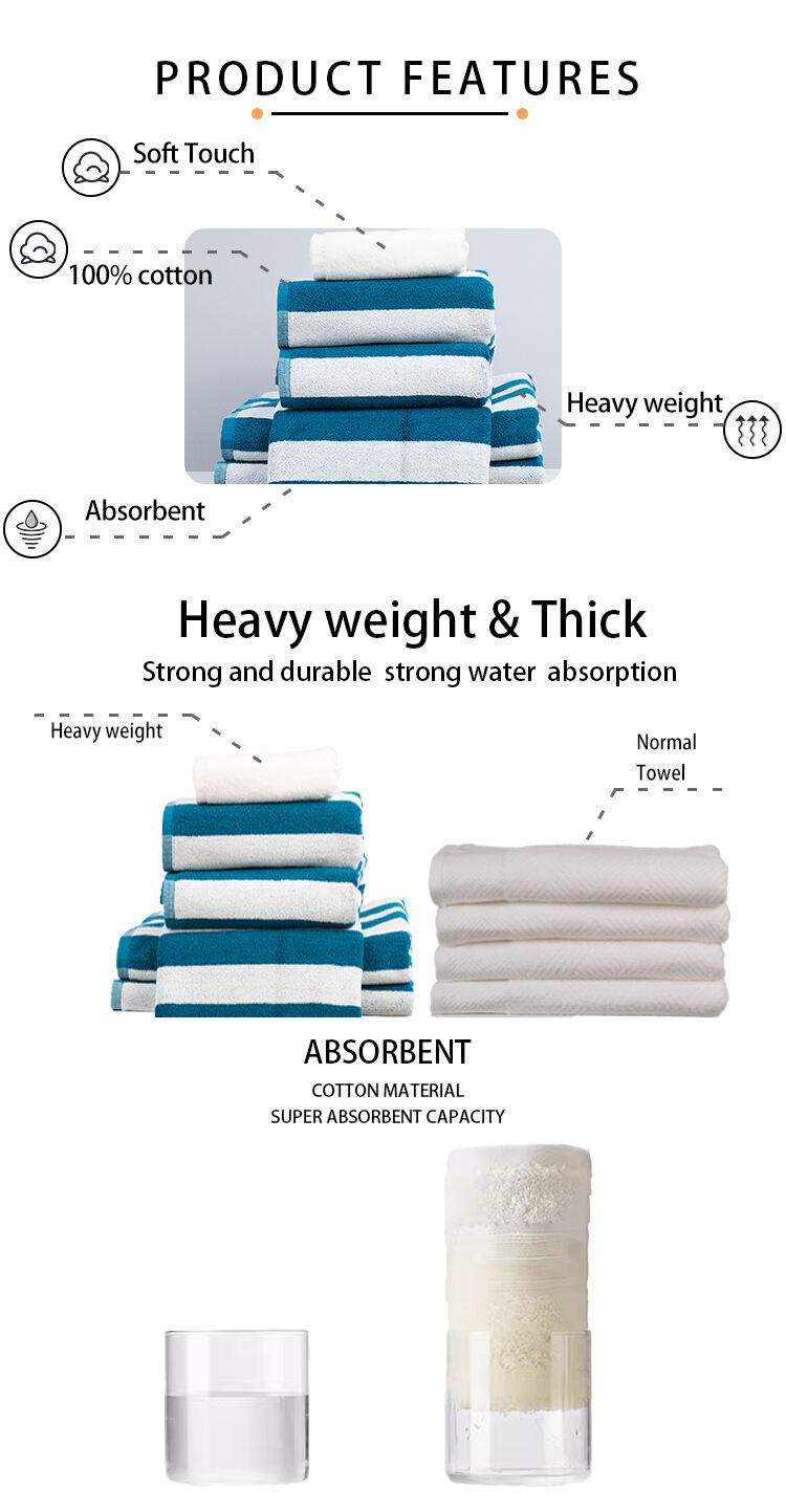 Luxury 100% cotton Extra-long terry Striped Embroidered swimming pool towel Fluffy breathable bath towel beach towel factory