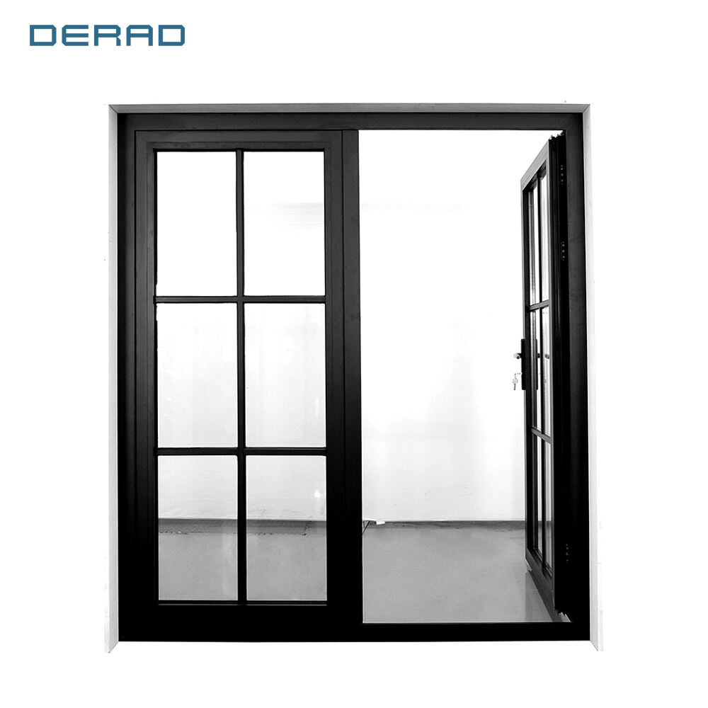 Grey aluminum profile casement glass doors grille design Low-E coating fill with air or Argon gas aluminum casement glass door manufacture