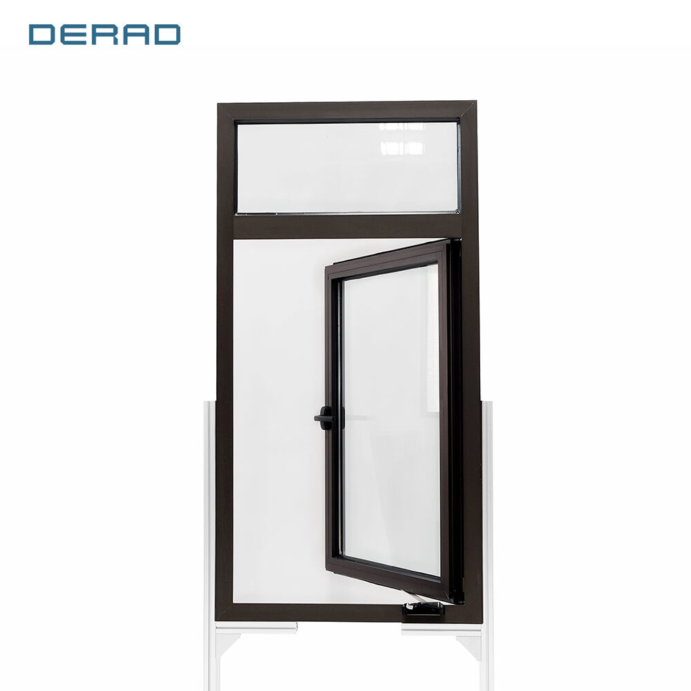 Aluminium frame casement window and fixed panel with tinted glass powder coating powder coating casement window with handle supplier