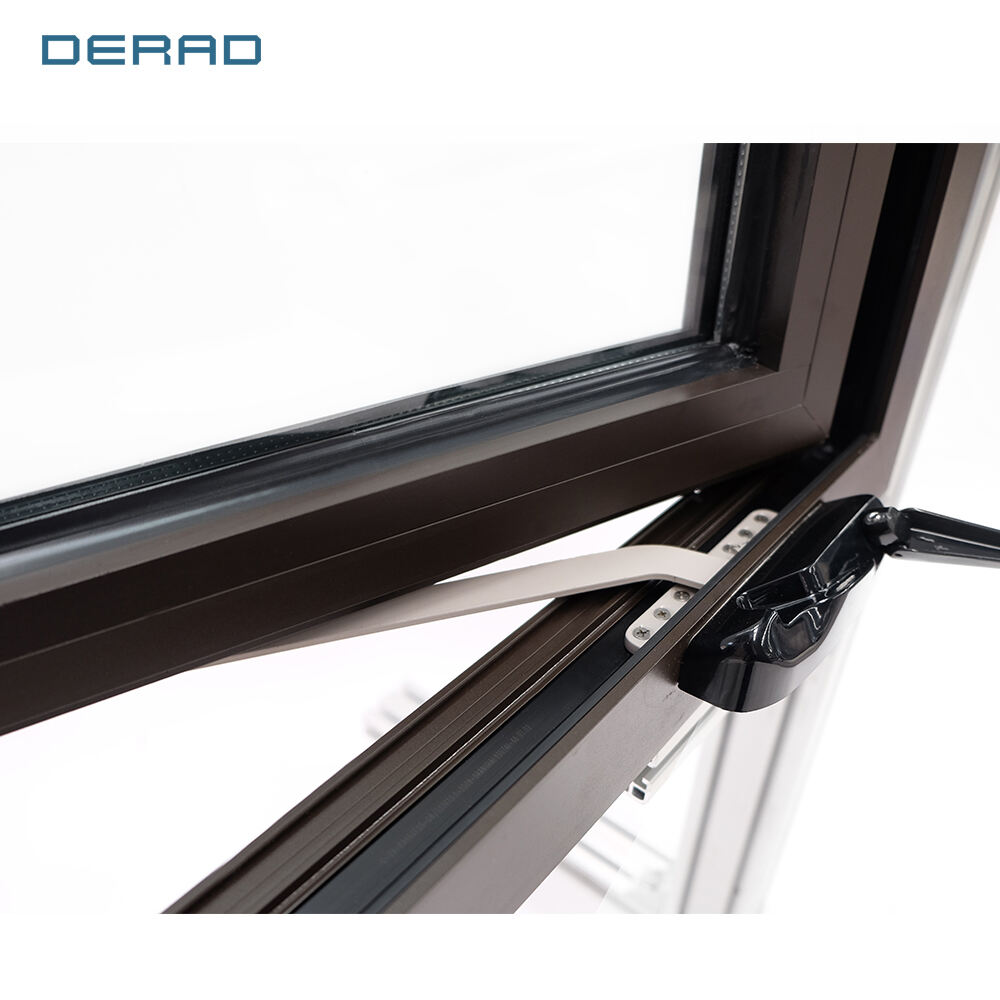 Aluminium frame casement window and fixed panel with tinted glass powder coating powder coating casement window with handle factory