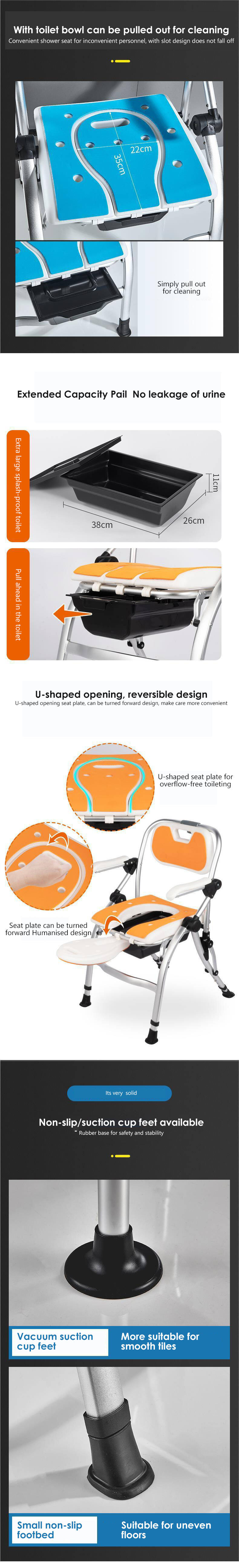 Comfortable for disable person Portable Commode Wheelchair Shower Chair Bathroom Safety Equipment for Bathroom Use details