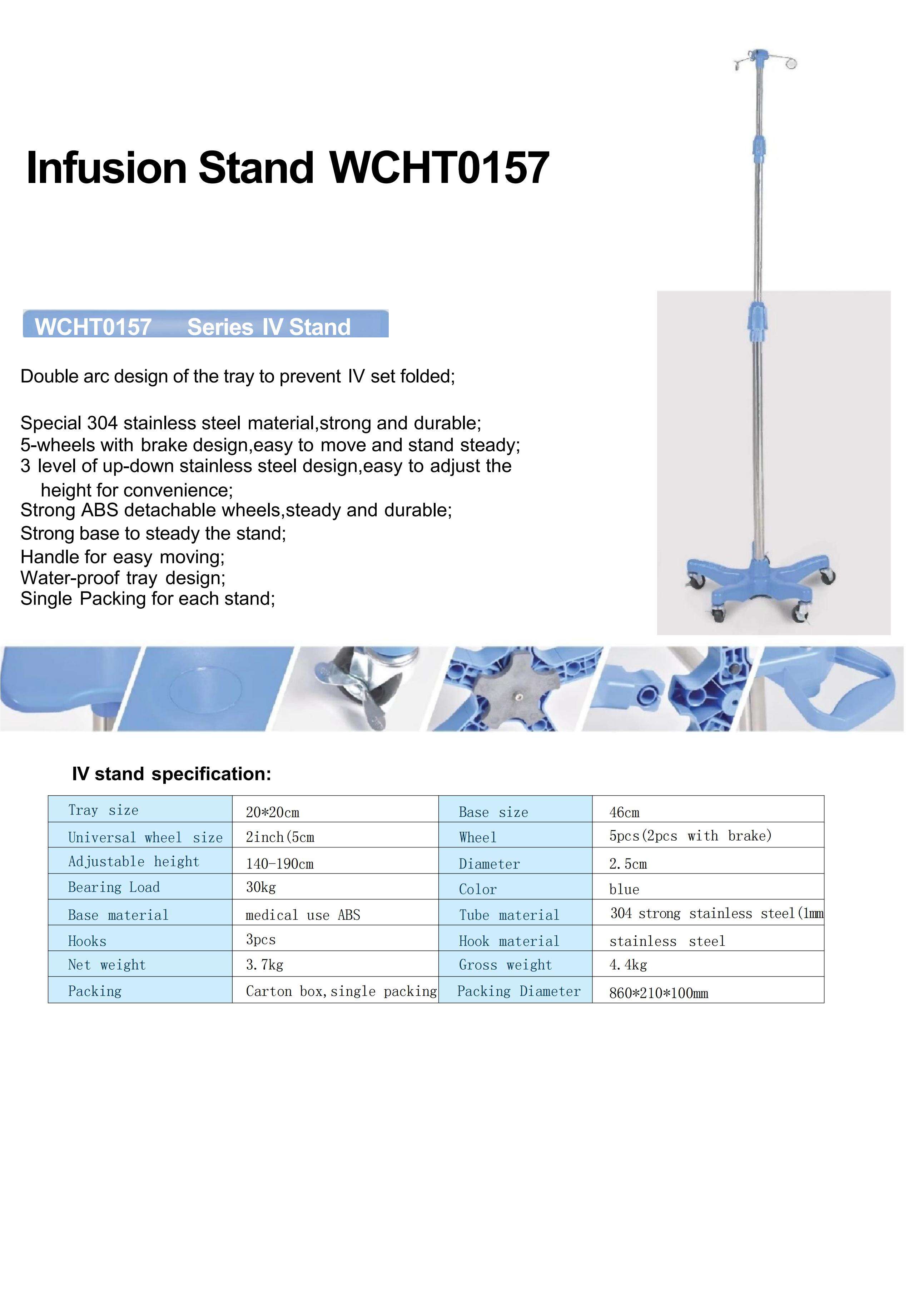 Adjustable Hospital Infusion Stand Stainless Steel Medical Drip Rack with Wheels Made of Durable ABS Material details