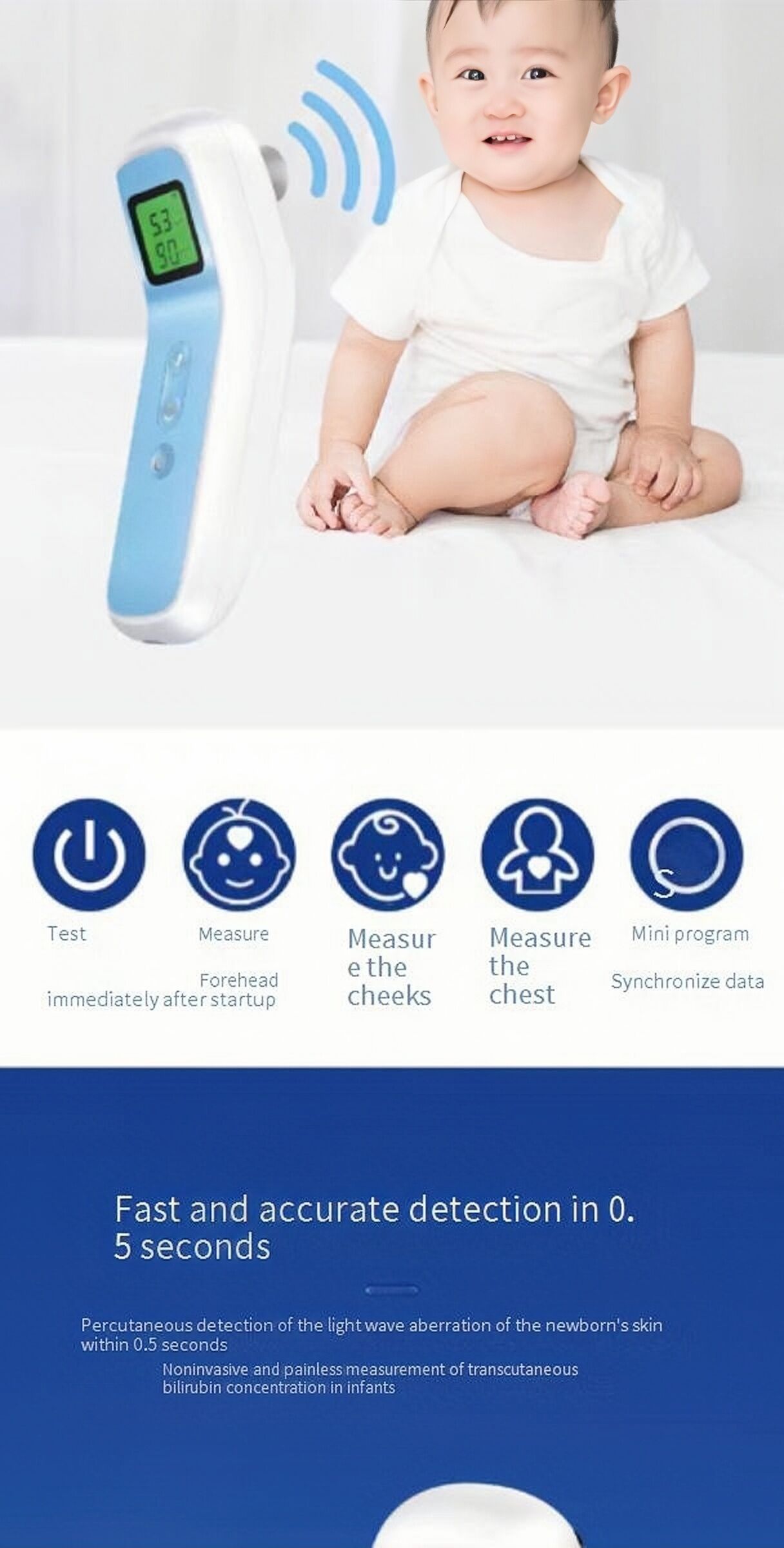 Infant Care simple effective portable non-invasive Bluetooth jaundice meter nicu baby jaundice detector manufacture