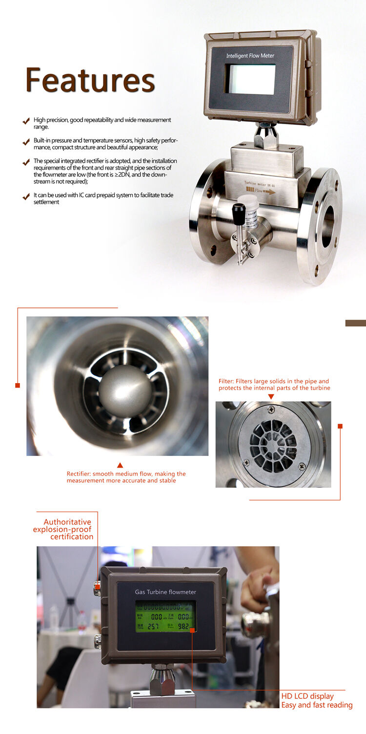 lwq Gas turbine flowmeter 4-20ma RS485 pulse output natural gas nitrogen compressed air flowmeter digital integration flowmeters details