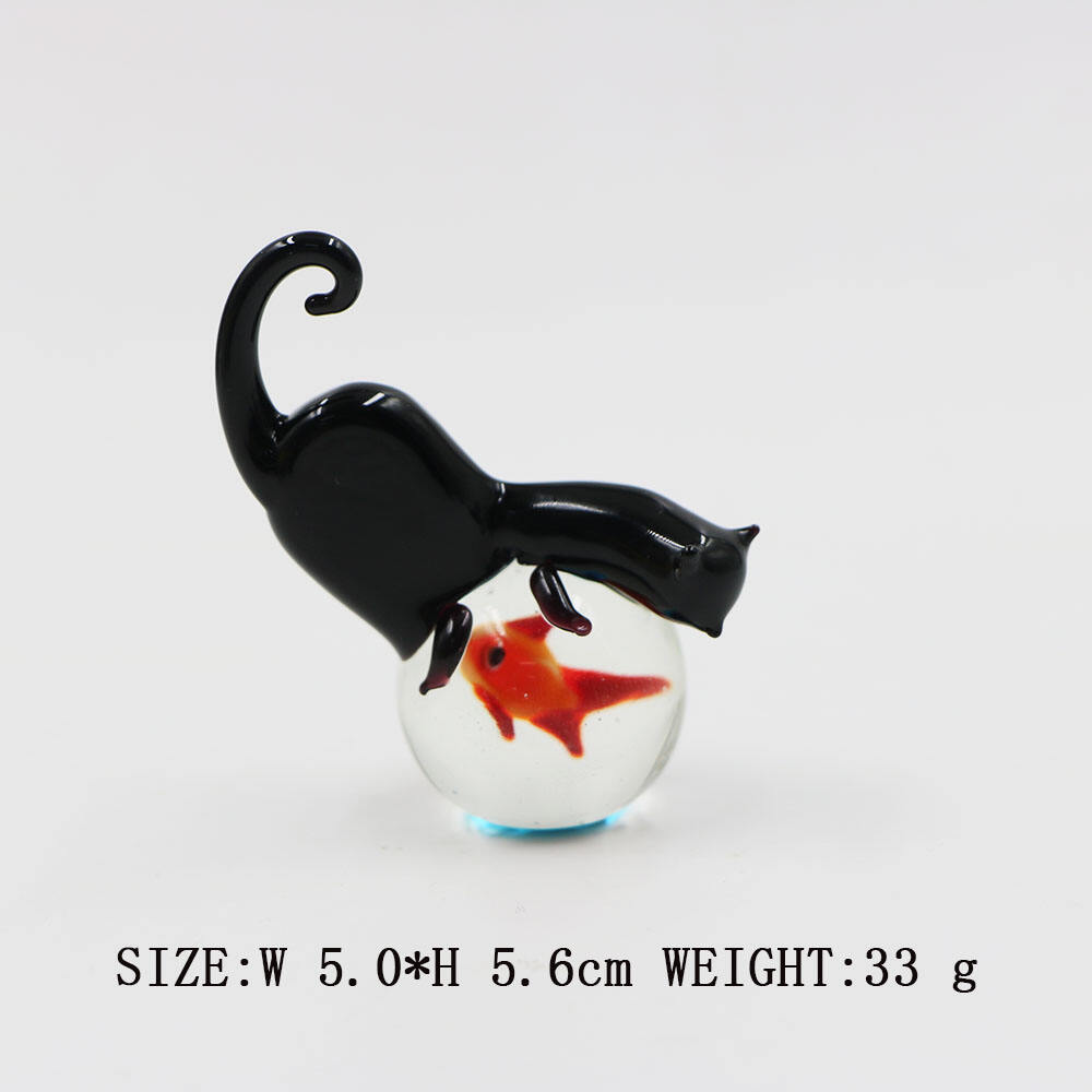 Factory Direct Supply Murano Handmade Lampworking Glass Animal Figurine Cat and Goldfish Sculpture For Decoration details