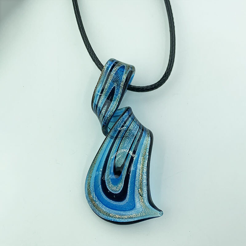 Blown Murano Glass Lampwork Art Twisted Curl Artisan Handmade Necklace Pendant Aqua Blue Gift for Women factory