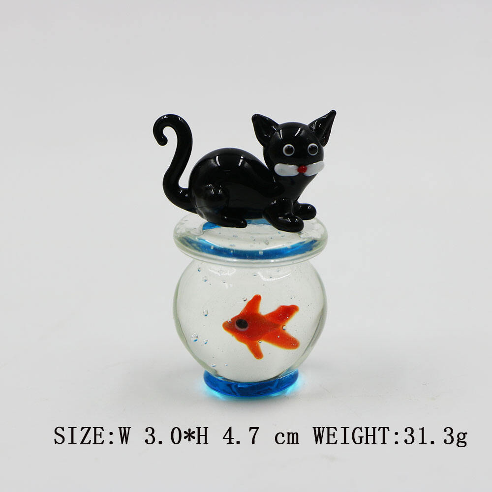 Factory Direct Supply Murano Handmade Lampworking Glass Animal Figurine Cat and Goldfish Sculpture For Decoration details