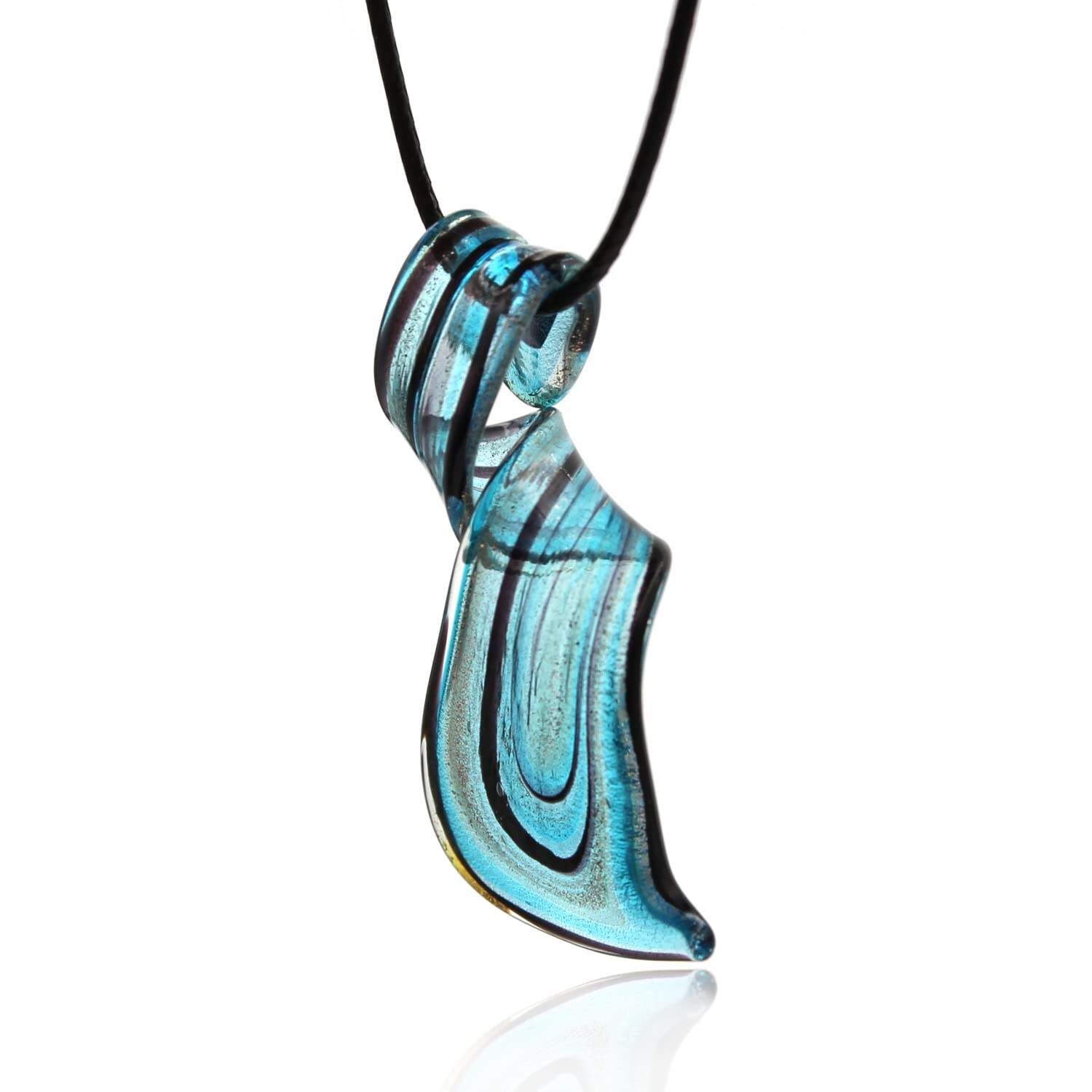 Blown Murano Glass Lampwork Art Twisted Curl Artisan Handmade Necklace Pendant Aqua Blue Gift for Women manufacture