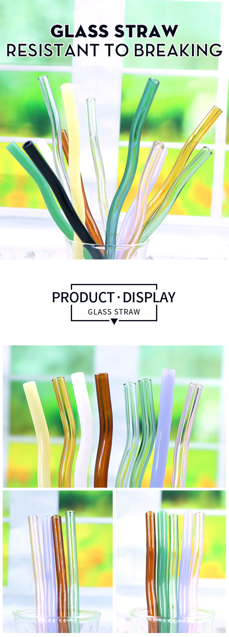 8mm Eco Friendly Reusable Heat Resistant Borosilicate Wavy Glass Straw details