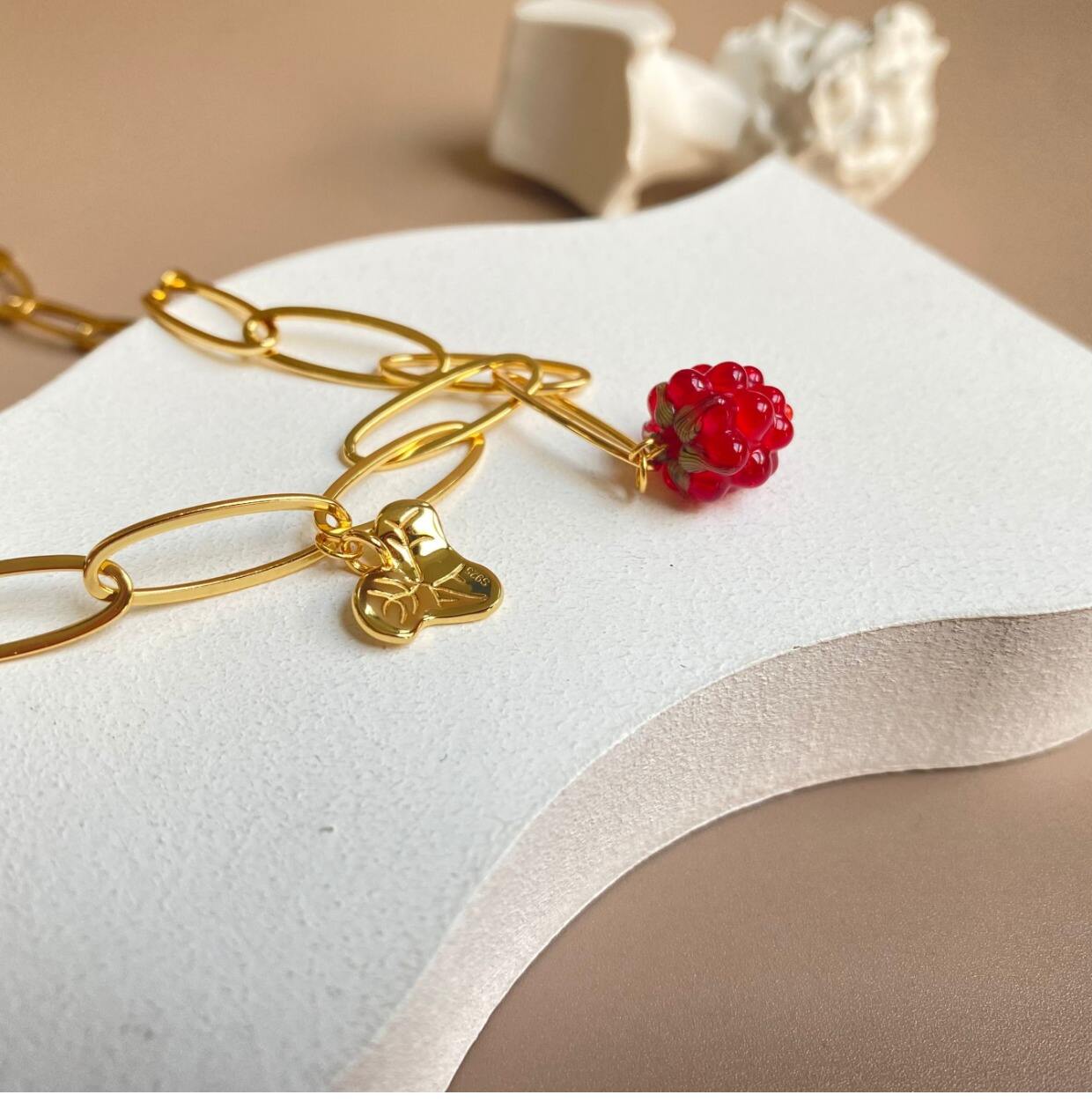 Wholesale Fashion Cute Necklace Ear Stud Fruit Dangle Necklace Personality Gold Plated Jewelry Set For Women supplier