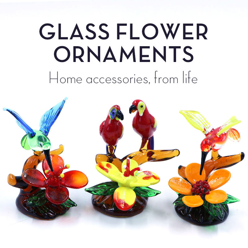 Flat Glass Hand Blown Bird Flower Plant Hummingbird Ornament For Decoration manufacture