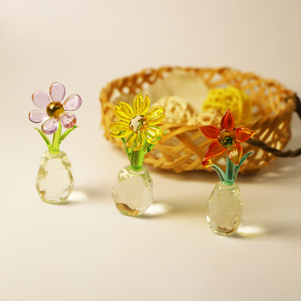 Handmade Artisan Crafts  Glass Flowers Home sunflower Glass Flowers Bonsai Decorative Ornaments details