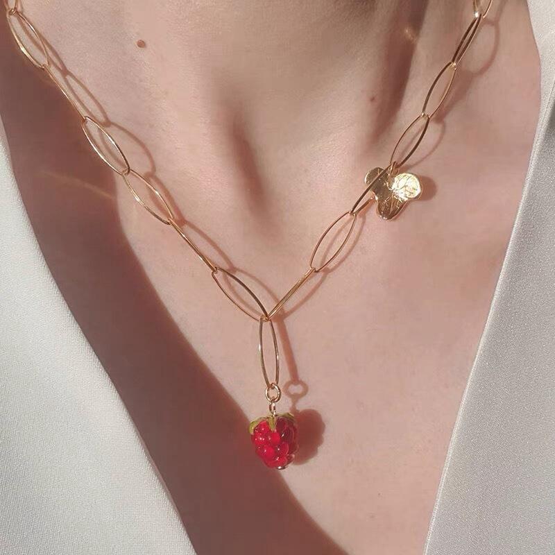 Wholesale Fashion Cute Necklace Ear Stud Fruit Dangle Necklace Personality Gold Plated Jewelry Set For Women supplier