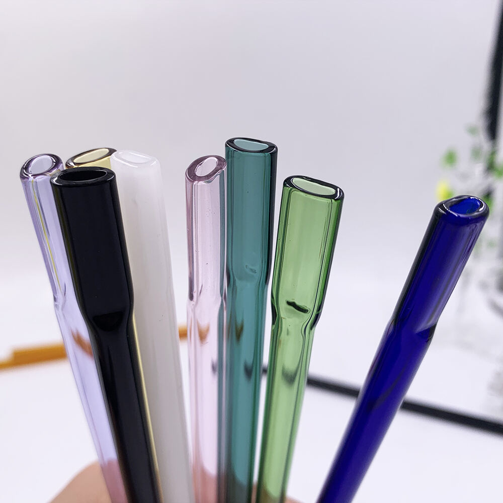 OEM ODM  Environmental Protection Borosilicate Custom Logo Drinking Straws flat mouth glass straws manufacture