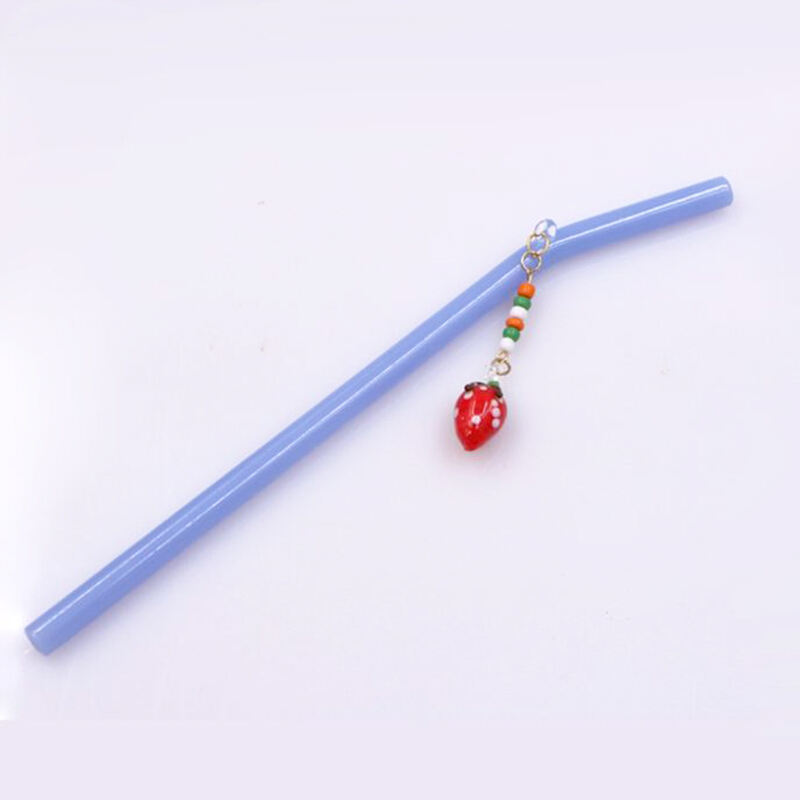 Eco Friendly Reusable Borosilicate Pink Glass Straw With Charm reusable glass straw supplier