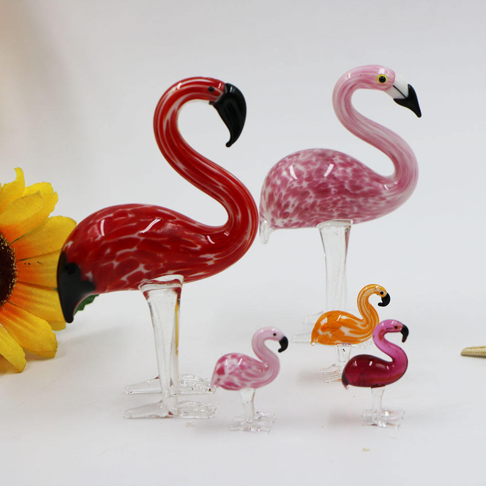 Home Tiny Nordic Style Pink Customized Glass Flamingo Statue Figurine Small Art Garden Decor Manufacturers factory