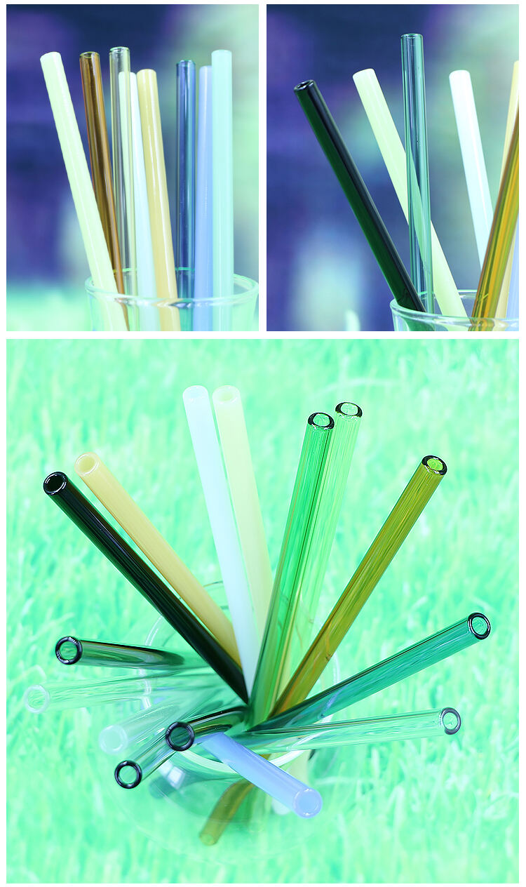 Eco Friendly 200 8 mm Reusable Borosilicate Colored Drinking Glass Straight Straws supplier