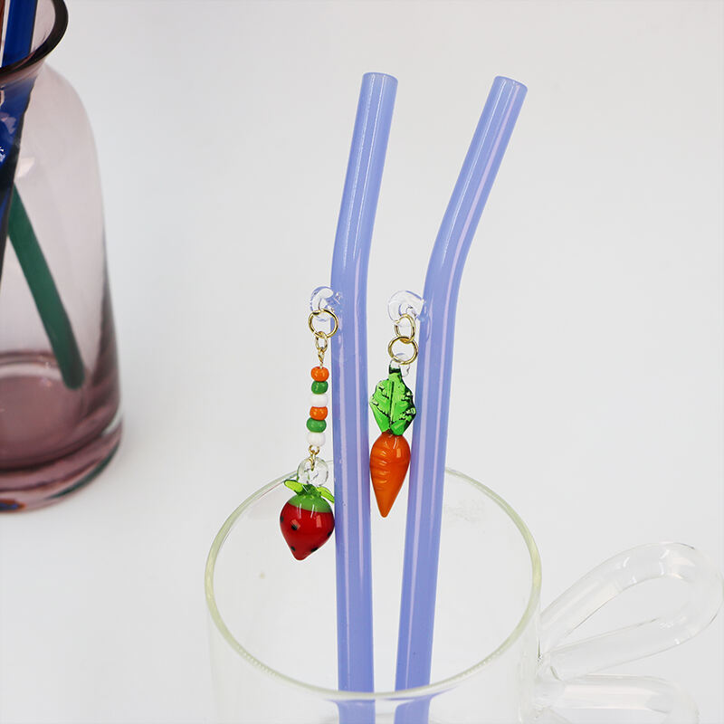 Eco Friendly Reusable Borosilicate Pink Glass Straw With Charm reusable glass straw details