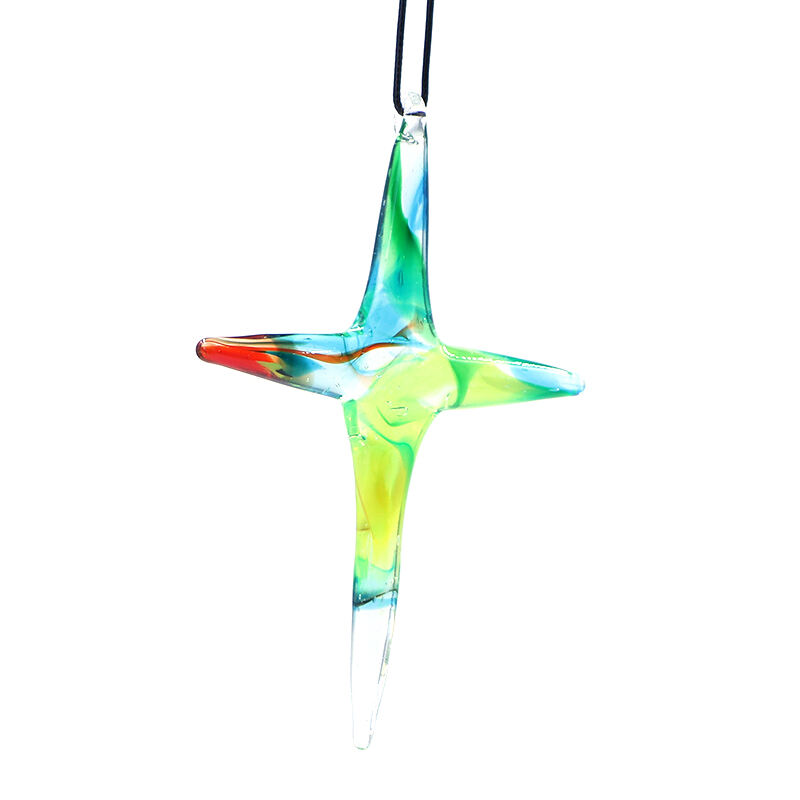 New Arrival Colorful Holiday Handmade Glass Cross Pendants Hanging Wall Decor Crafts For Holiday Gift manufacture