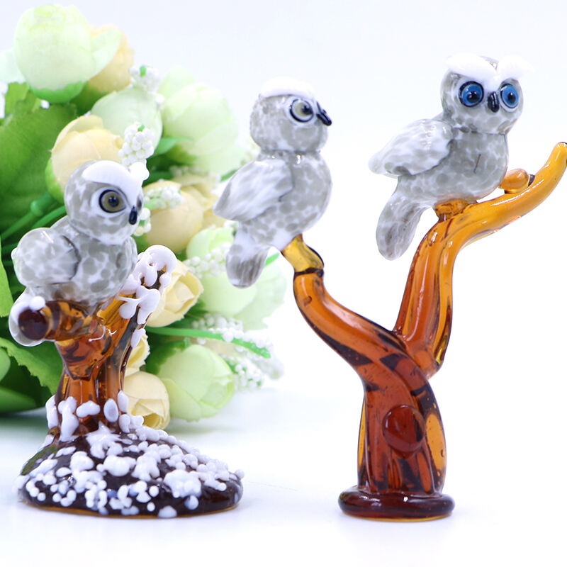 Factory Wholesale Custom Size Color  Murano Glass Figurine Owl Animal Glass Home Decor factory