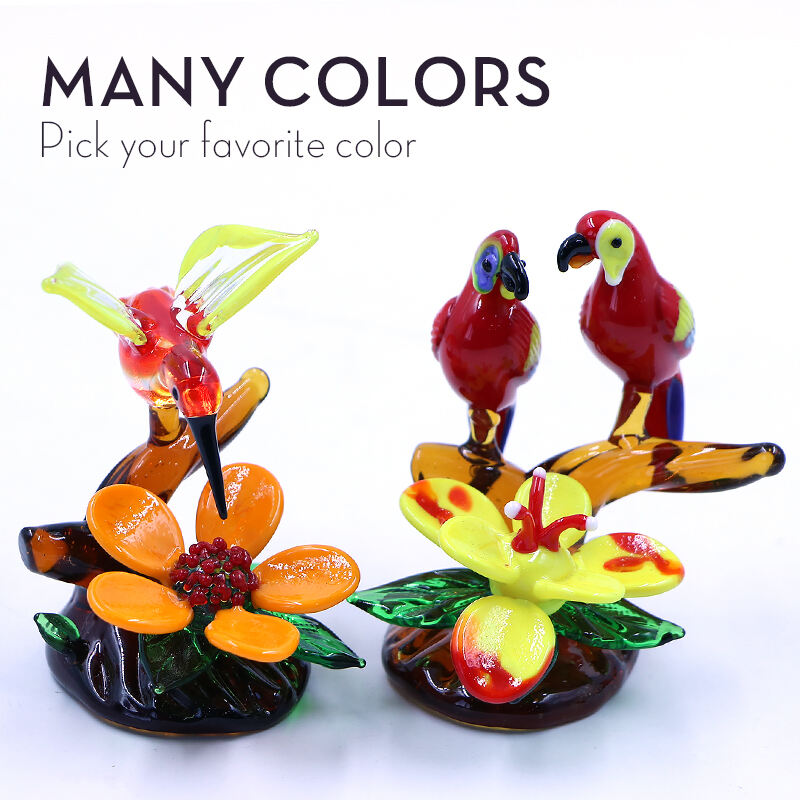 Flat Glass Hand Blown Bird Flower Plant Hummingbird Ornament For Decoration factory