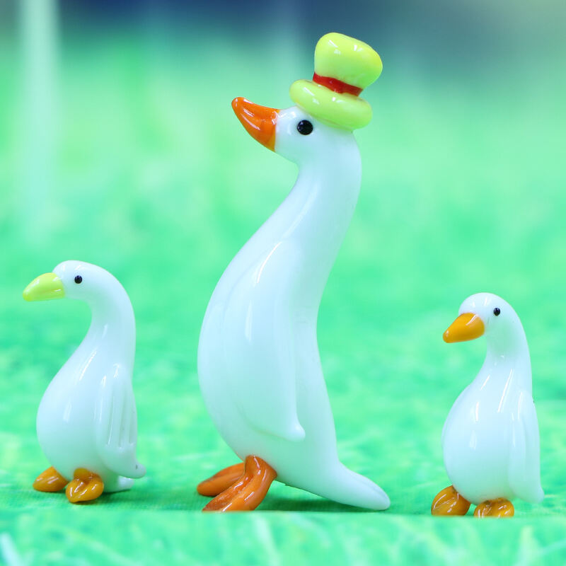 High Quality Creative Glass  Animal Figurine Mom  Baby Duck Desktop Accessories Collection details