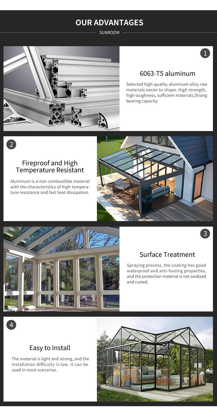 Heat Insulating Garden Sunrooms Glass Houses Aluminium Custom Standing Sunroom 4 Seasons Sunroom supplier