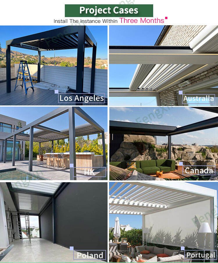 Fengxin Outdoor Luxury Pergola Motorized Awning Louvered Roof Waterproof Louvre Outdoor Gazebo Sunroom Aluminum Alloy Pergola factory