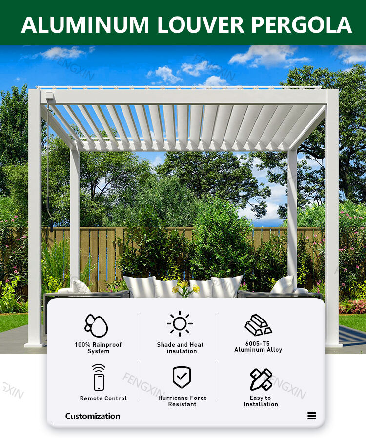 Four seasons 4*3 3*4 Motorized Electric Modern Garden Outdoor Aluminum Louvered Pergola Pavilion Gazebo Pergole with Sides Roof manufacture