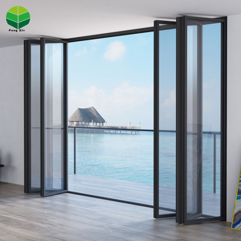 Morden safty aluminum bi fold doors custom patio slim frame double glass multi folding door