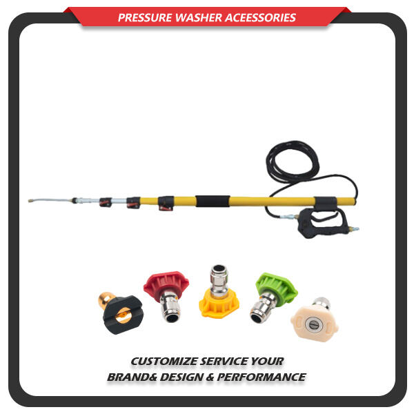 Keep your feet on the ground and still reach high surfaces with a pressure washer telescoping wand.