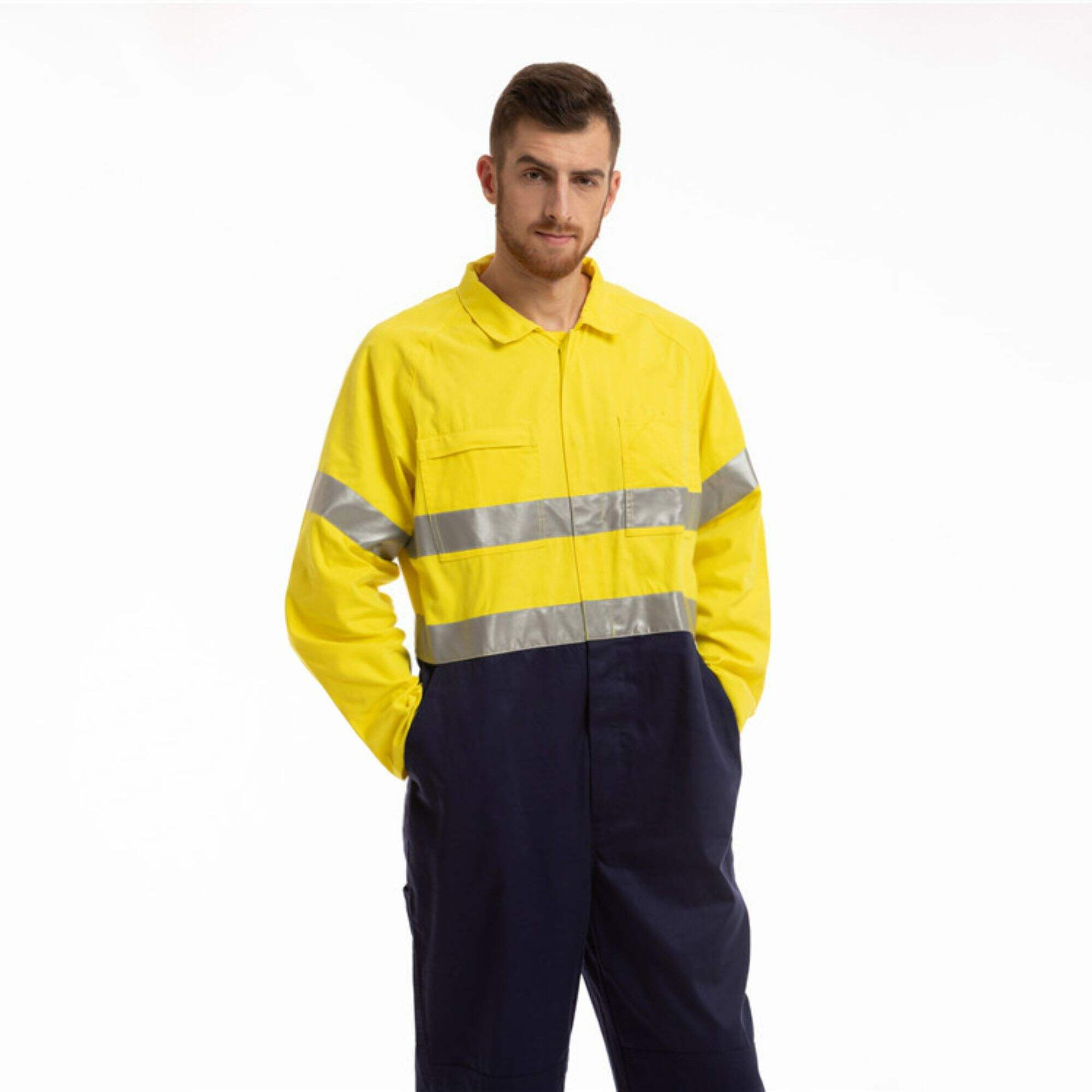 Factory Supply Hi Vis Reflective Cotton/Polyester  Overalls  Safety Traffic Road Railway Premium Coveralls