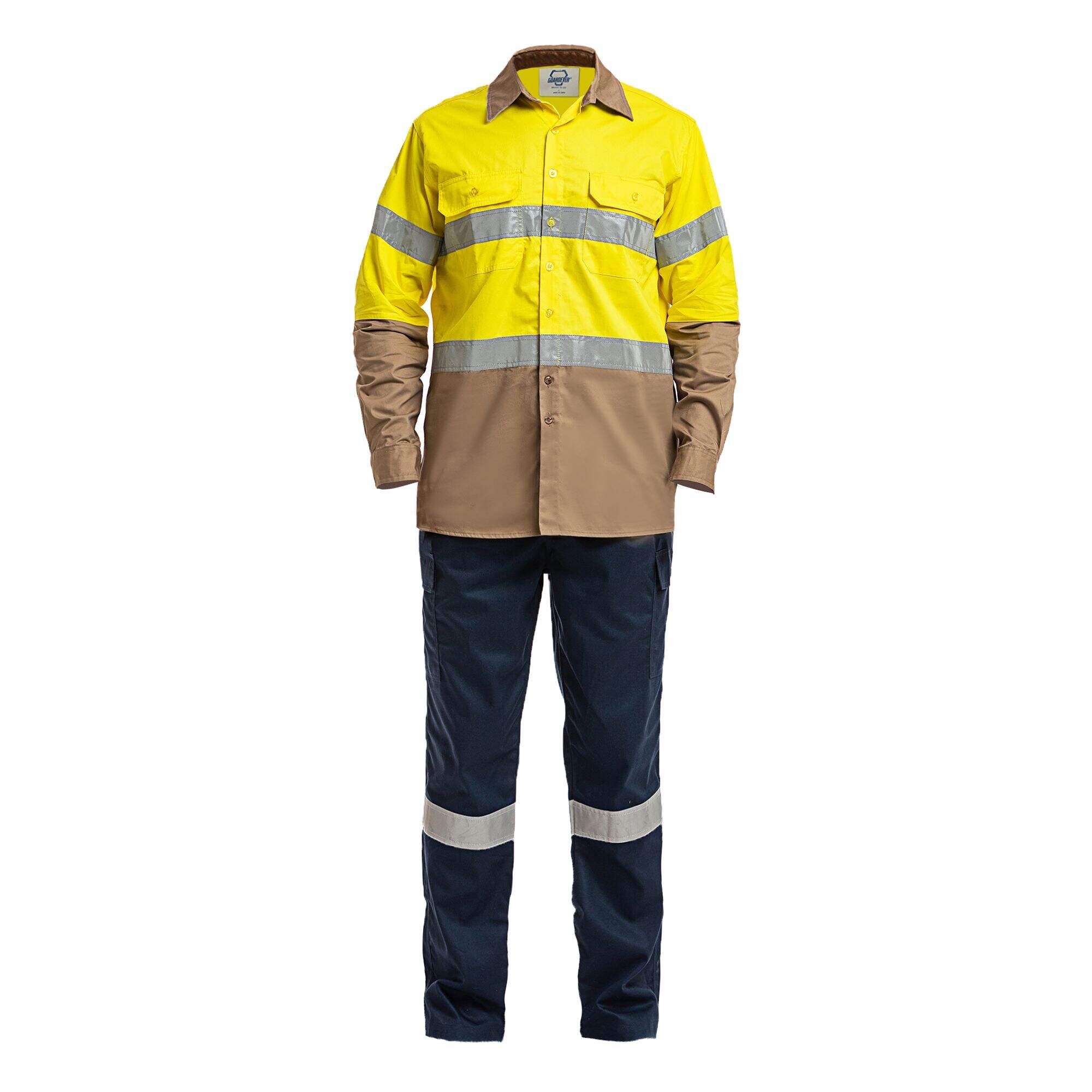 Factory Customized Industrial Worker Wear Uniform Suits 2 Pieces Long Sleeve Shirt & Pant Cotton Hi-visibility Work Wear