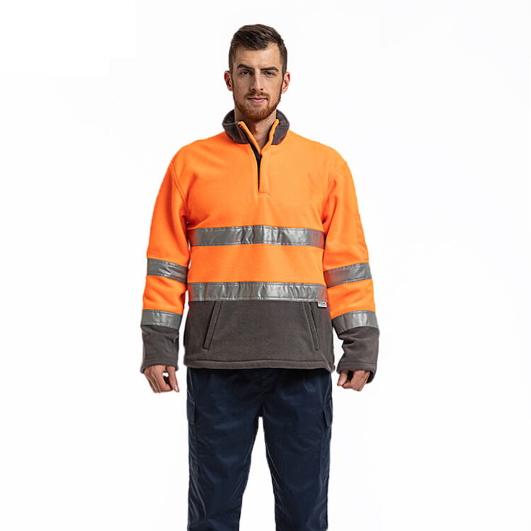 Factory Customized Worker Wear Hi-visibility Sweater Two Tone 1/2 Zip Polar Fleece Hi Vis Work Jumper