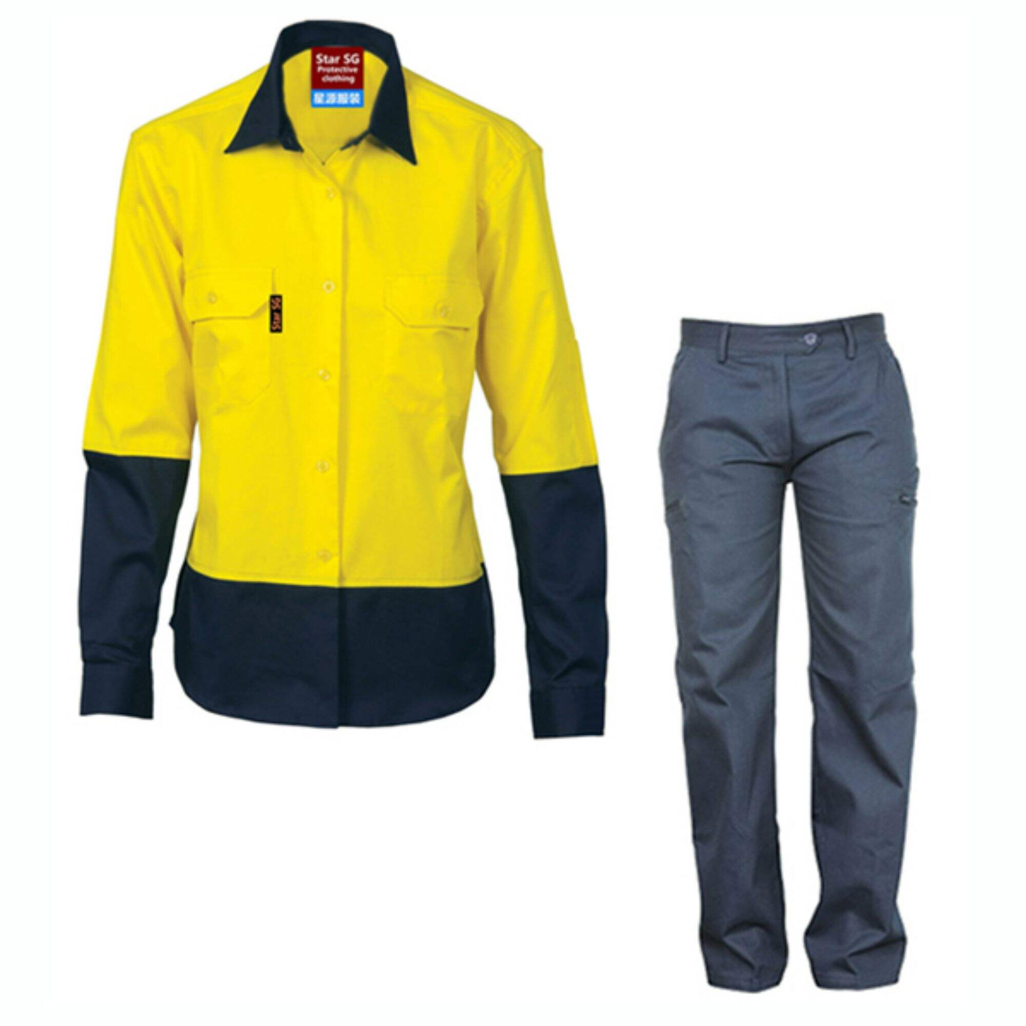 Factory Supply Hi Vis Reflective  Long Sleeve Work Shirt  Embroidered Logo Safety Workwear  Pants and Shirts