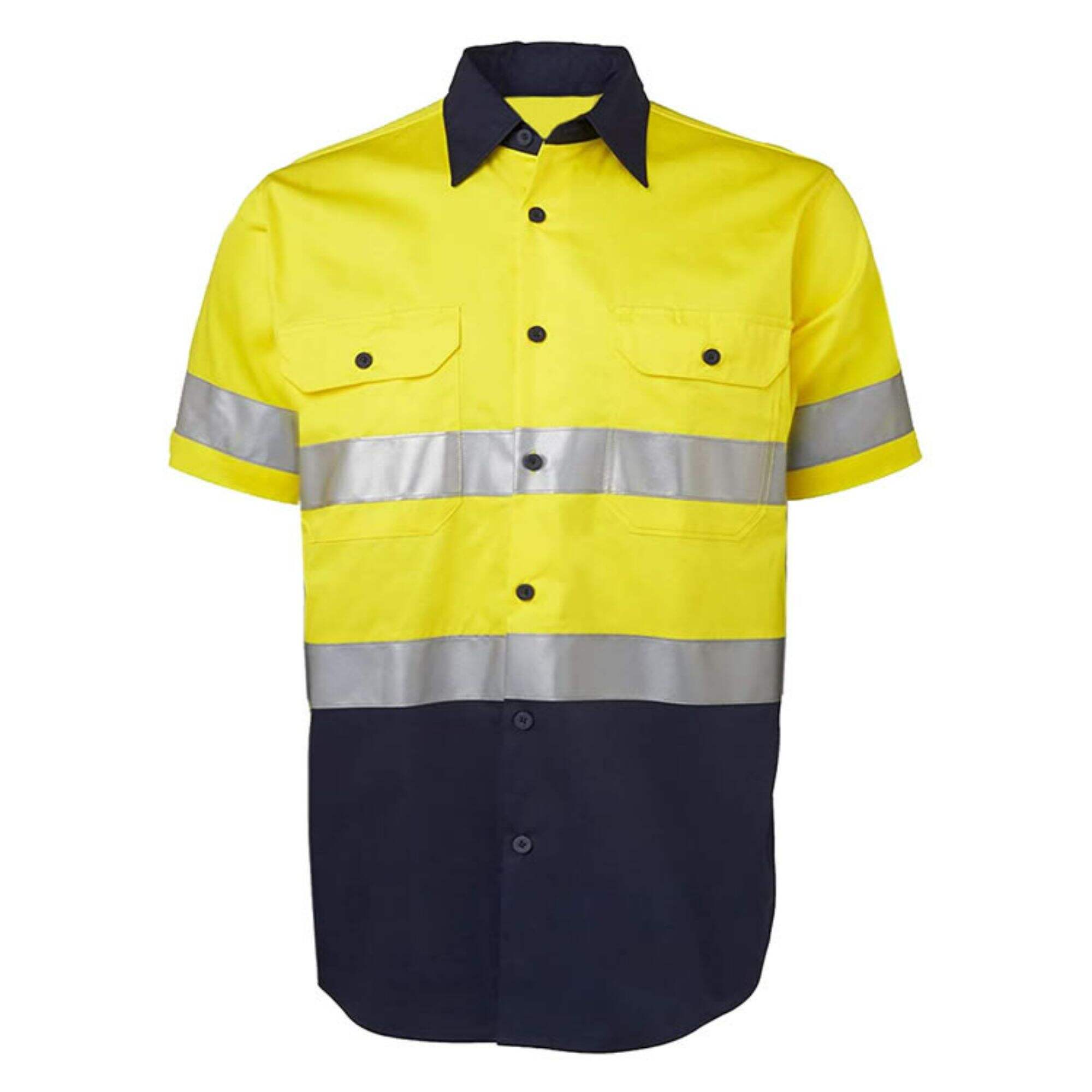 Hot Sale Hi Vis Cotton Mining Traffic Construction Short Sleeve Safety Tear-resistant Stand Collar Reflective Workwear