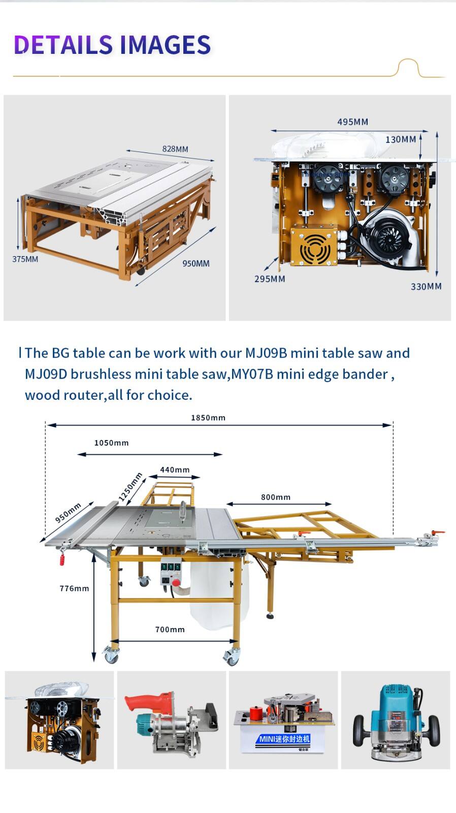 JT-9B Portable Folding Woodworking Table Saw Mobile Tablesaw Sawmill Portable Horizontal Table Saw For Woodworking factory
