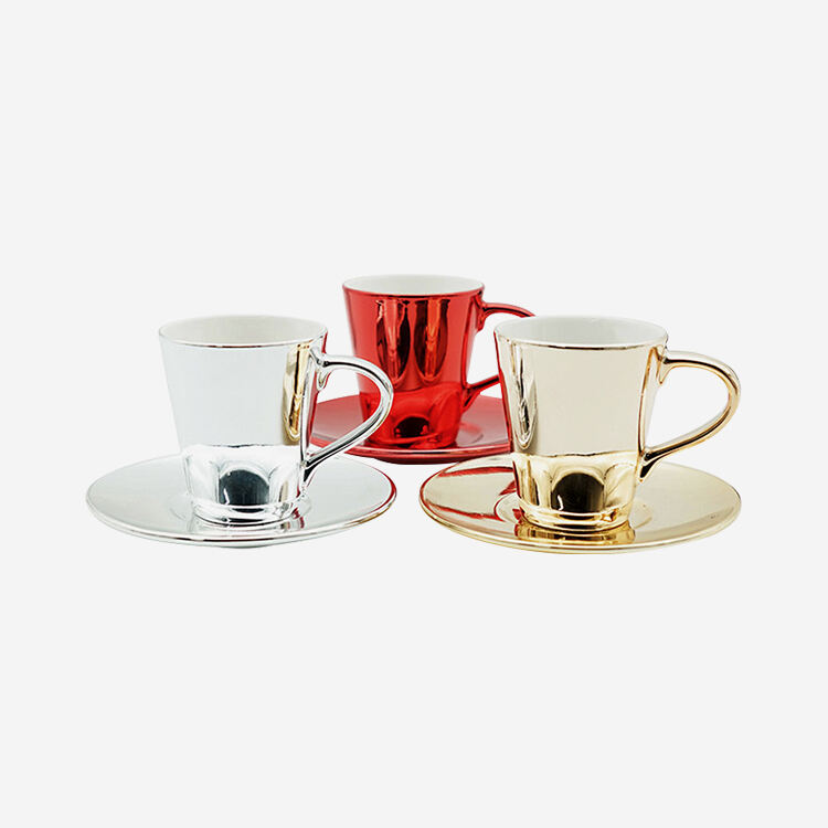 Shiny Metallic Ceramic Coffee Cup and Dish Set