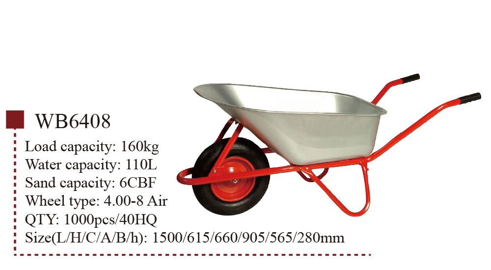 WB6408 El Arabası, Bahçe İnşaatı Binası için Tekerlekli El Arabası, 4.00-8 Pnömatik Tekerlek fabrikası ile